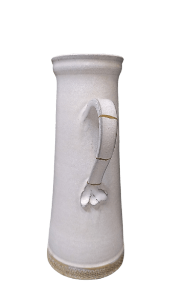 Cruche en grès émaillé, restauration kintsugi de l'anse, urushitsugi kiiro