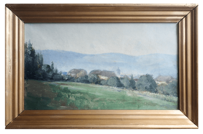 Paysage avec village, huile sur toile