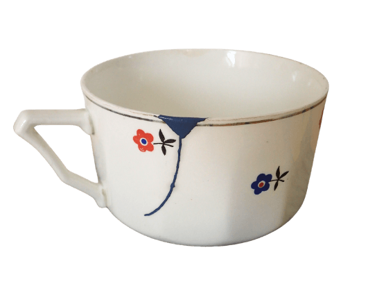 Tasse, faïence, restauration urushitsugi bleu