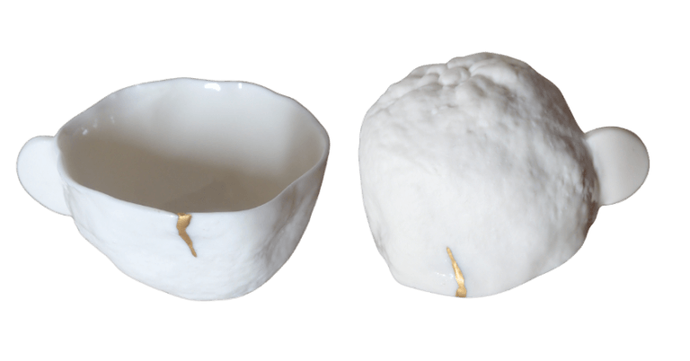 Tasse citron en porcelaine, finition kintsugi or 22,7k